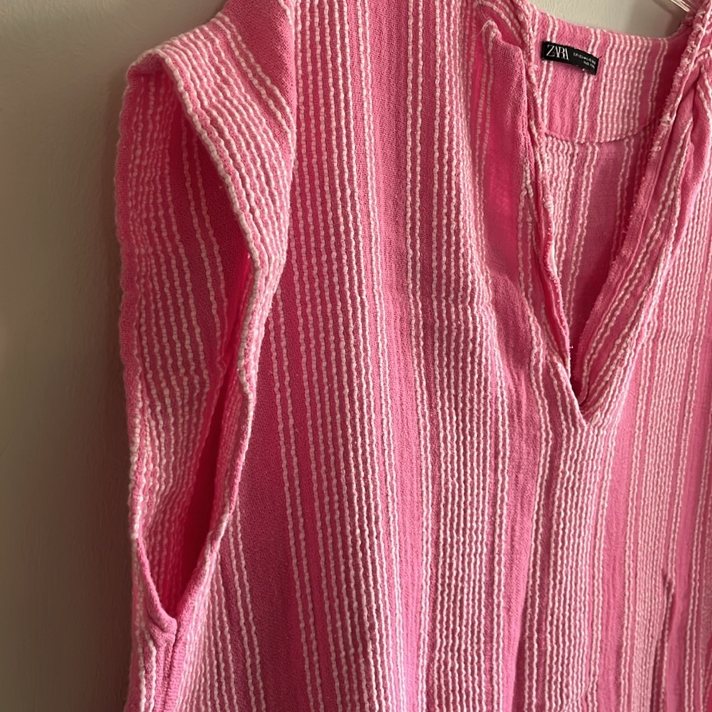 Zara pink and white woven tunic cover up top - Picture 3 of 7